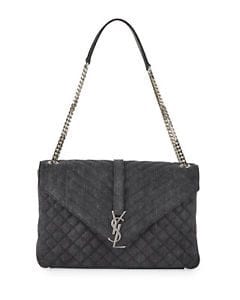 AUTH NEW WOMEN YVES SAINT LAURENT MONOGRAM LARGE CHAIN TRI QUILT KATE BAG/PURSE