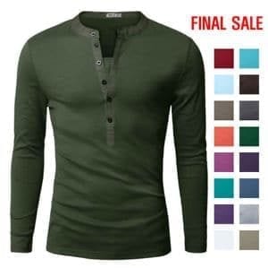 [FINAL SALE]Doublju Mens Basic Slim Fit Long Sleeve Henley Shirts
