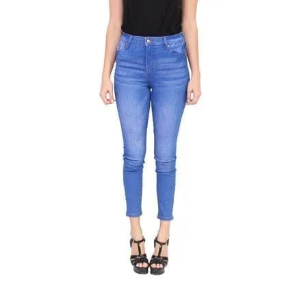 High Rise Ankle Skinny Jeans with Whisker Detail