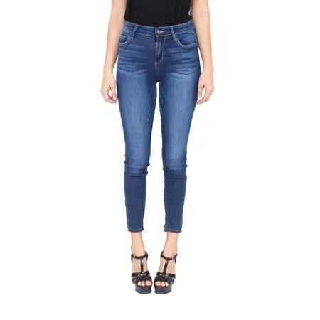 Mid Rise Crop Skinny Jeans with Back Hem Distressed