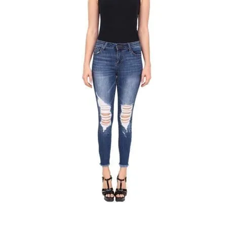 Middle Rise Knee Distressed Cropped Skinny Jeans