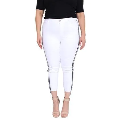 Women PLUS SIZE Mid Rise Step Hem Black Stretchy Crop Skinny Jeans
