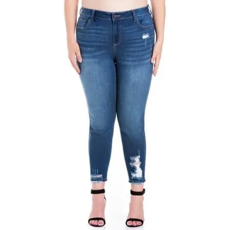 Plus Size Dark Minimal Destroyed Cutout Ankle Skinny Jean