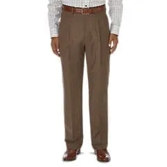 Classic Fit Glen - Plaid Pleated Suit Pant - Brown