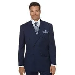Classic Fit Sharkskin Double Breasted Peak Lapel Suit Jacket - Navy