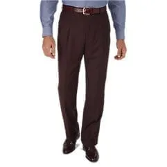 Classic Fit Sharkskin Pleated Pant - Burgundy