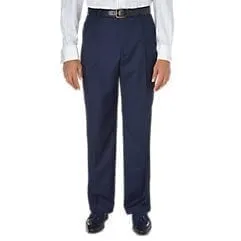 Classic Fit Sharkskin Pleated Pant - Navy