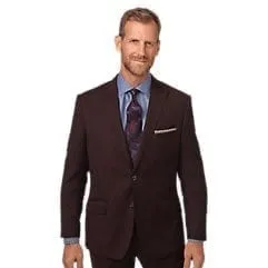 Classic Fit Sharkskin Single Breasted Peak Lapel Suit Jacket - Burgundy