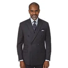 Classic Fit Stripe Wool Double Breasted Peak Lapel Suit Jacket - Charcoal