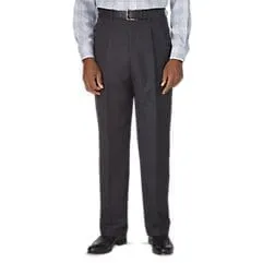 Classic Fit Stripe Wool Pleated Suit Pant - Charcoal