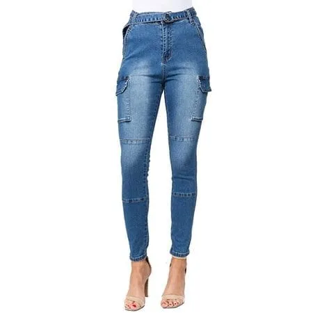 High Rise Cargo Jeans with Adjustable Belt