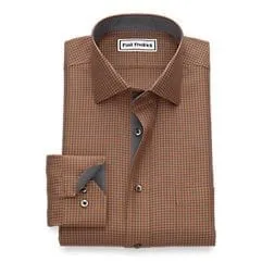 Non-Iron Cotton - Houndstooth Dress Shirt with Contrast Trim
