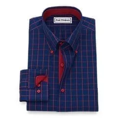 Non-Iron Cotton - Windowpane Dress Shirt with Contrast Trim