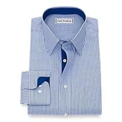 Tailored Fit Cotton Pinpoint - Stripe Dress Shirt with Contrast Trim