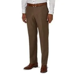 Tailored Fit - Glen Plaid Flat Front Suit Pant - Brown