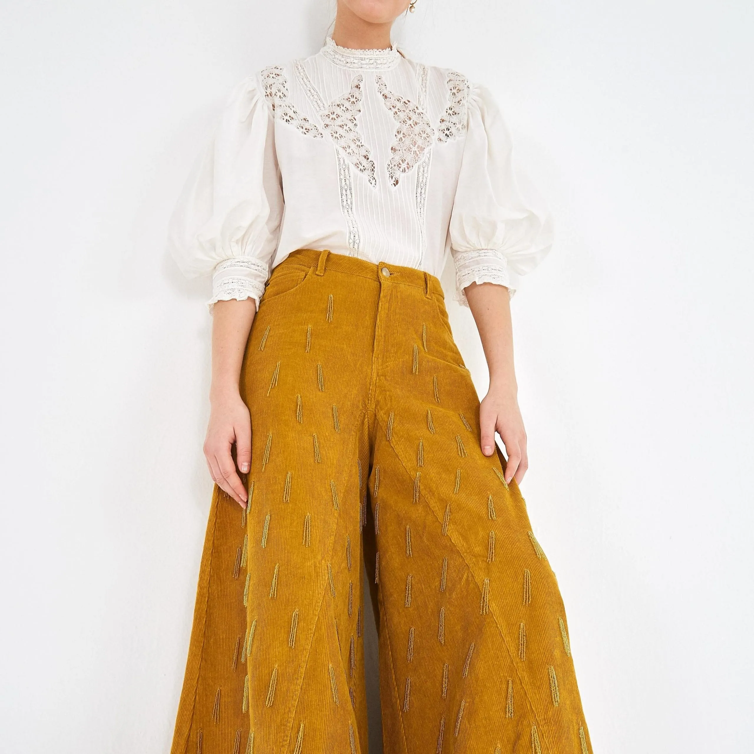BEADED CORDUROY PANTS