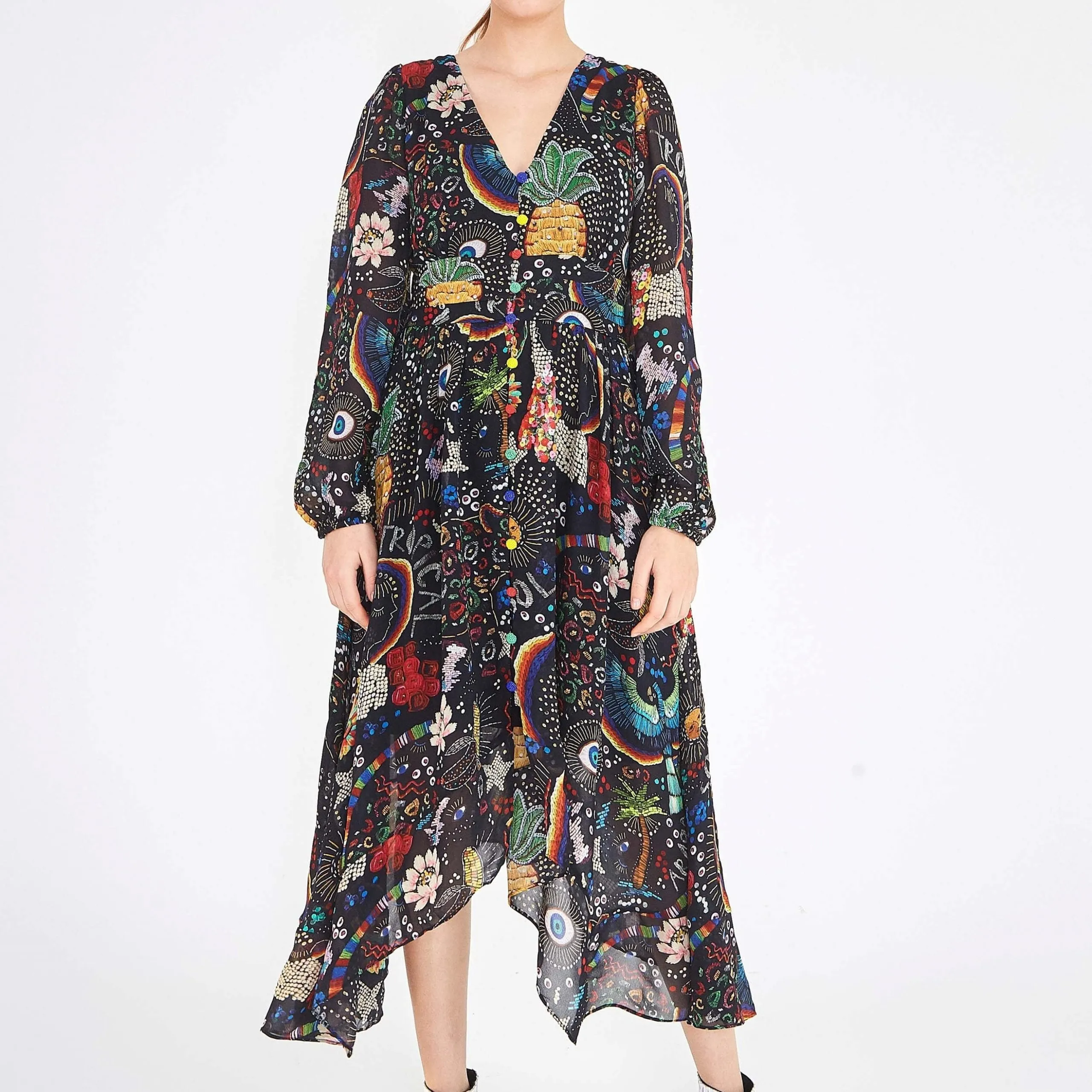 BLACK BOROGODO MIDI DRESS