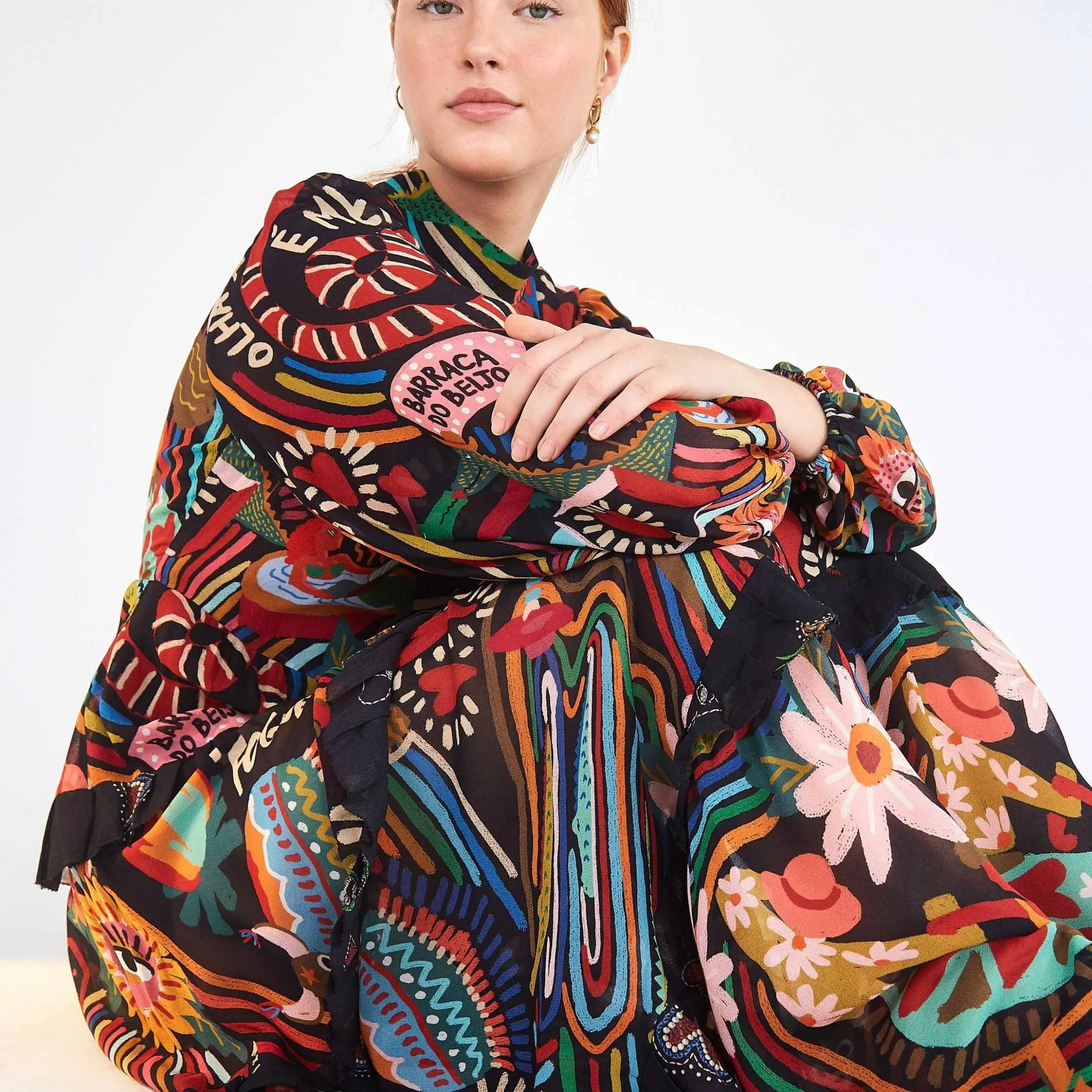 CARNIVAL HEARTS MAXI DRESS - Mock Neckline