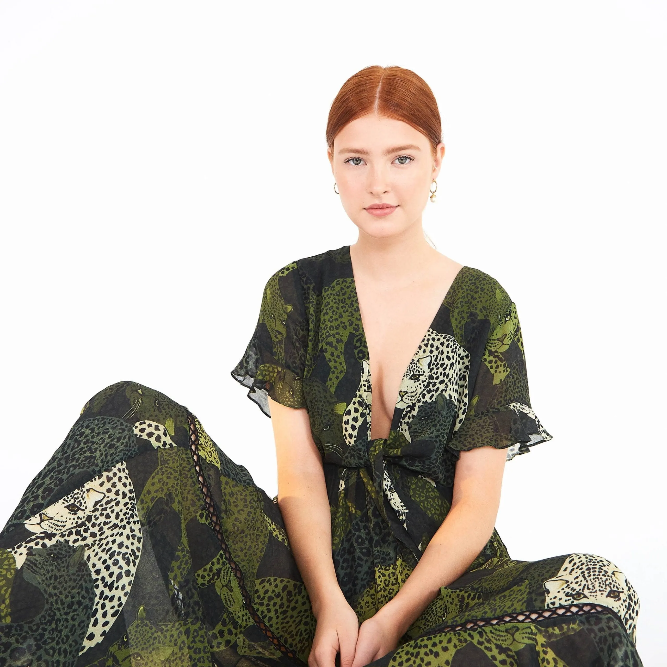 MILITARY JAGUAR MAXI DRESS - V neck