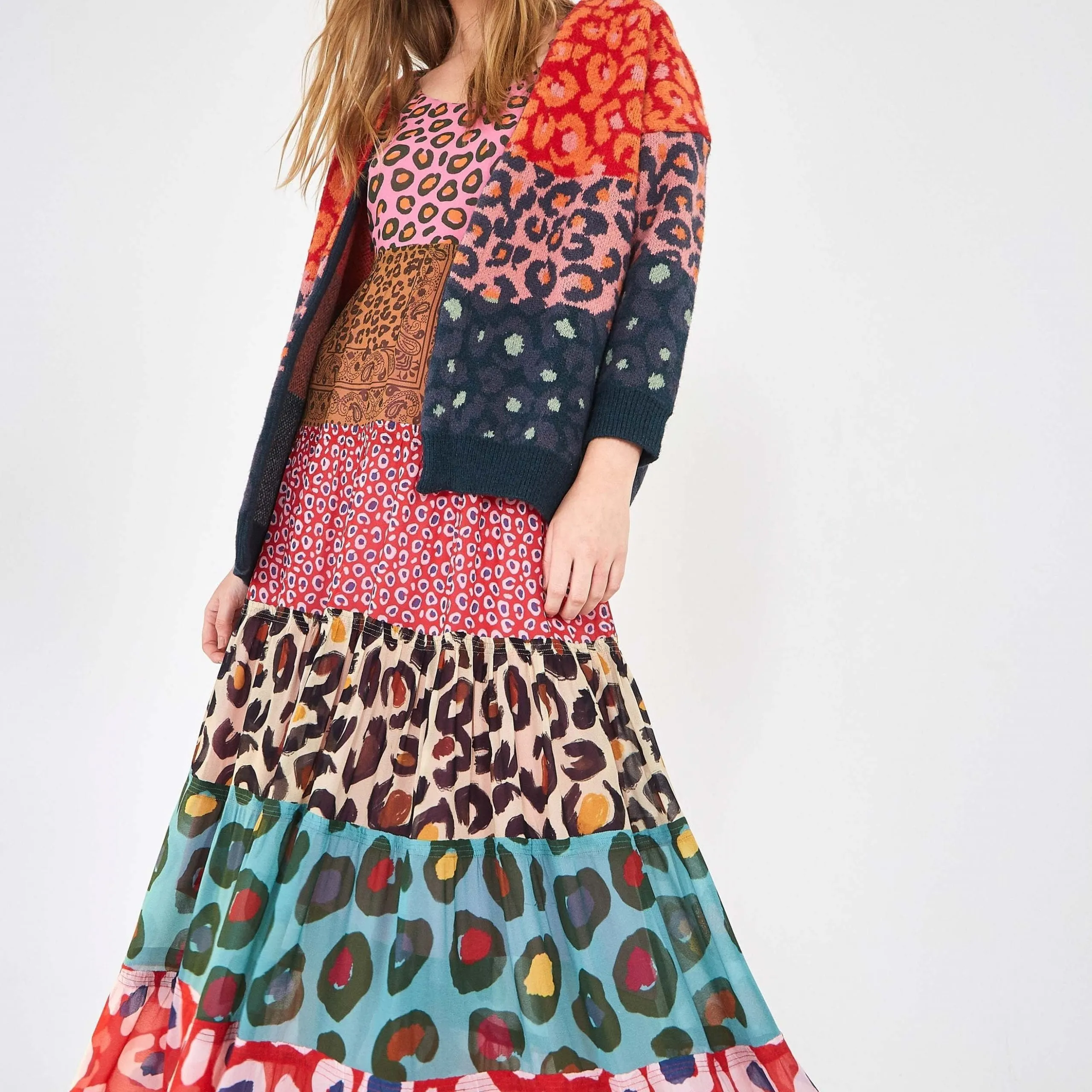 MIXED LEOPARD MAXI DRESS