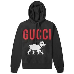 NEW Gucci Men’s Black Lamb Printed Logo Sweatshirt Hoodie Size Medium