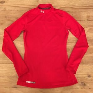 Under Armour Mens Small Cold Gear Mock Neck Compression Base Layer Shirt Red