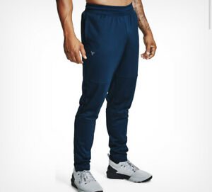 Under Armour Project Rock Blue Knit Track Pants Pockets Mens Size 1357201 408