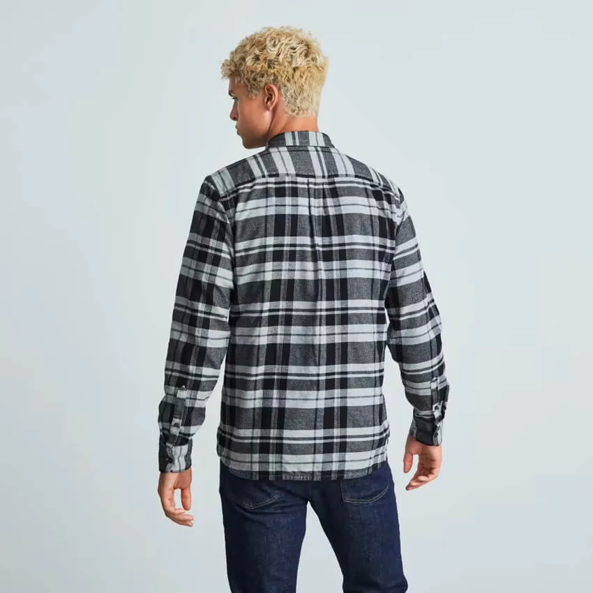 Long Sleeve Button Down Shirt Lightweight Plaid Brushed Casual