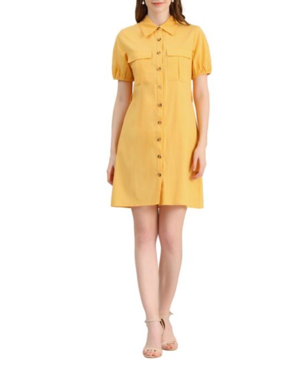 Collared Short Sleeve Safari Pocket Belt Button up Shirt Dress