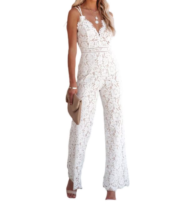 Women Sleeveless Jumpsuit V Neck Backless One Piece