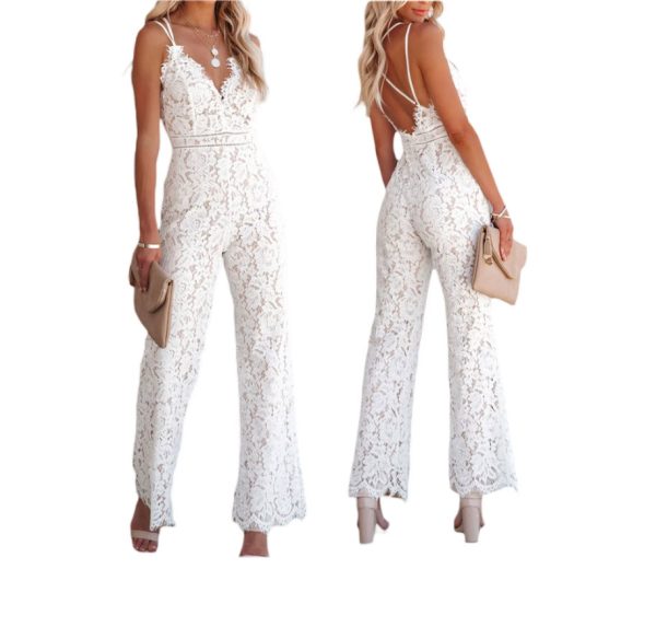 Women Sleeveless Jumpsuit V Neck Backless One Piece