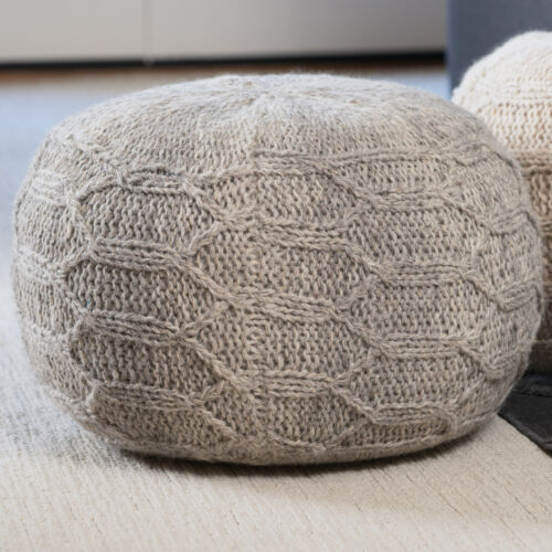 Boho Handmade Fabric Knit Stitch Round Pouf