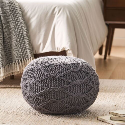 Boho Handmade Fabric Knit Stitch Round Pouf
