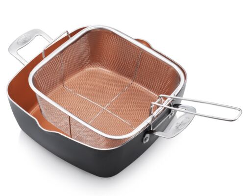 Gotham Steel XL 11" Copper Deep Square All in One 6 Qt Chef Pan- 4 Piece Set NEW