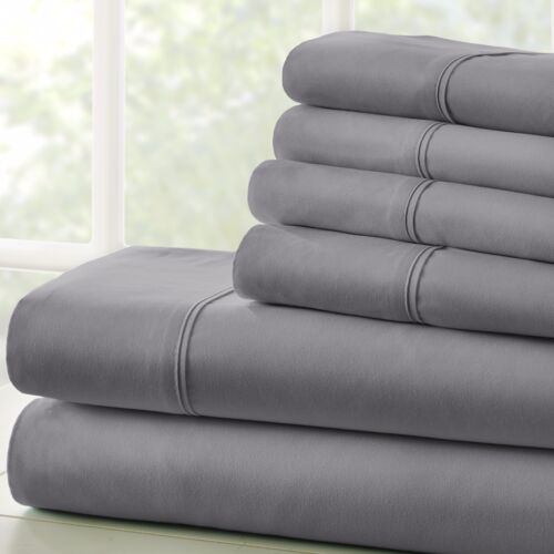 Kaycie Gray Basics Softest Microfiber 6PC Sheets Set Deep Pocket