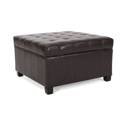 Lyncorn Brown Bonded Leather Storage Ottoman