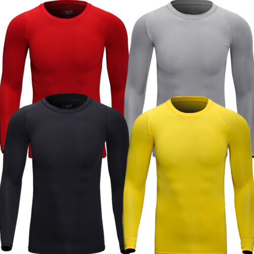 Mens Long Sleeve Compression Under Base Layer T-Shirt Sport Fitness Workout US