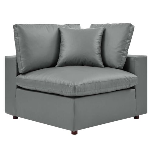 Modway Commix Down Filled Overstuffed Vegan Leather Corner Chair in Gray