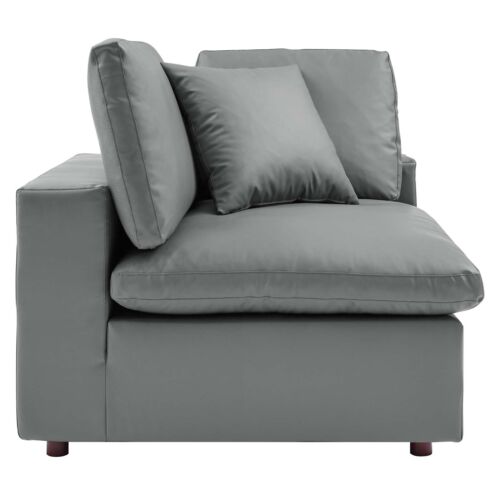 Modway Commix Down Filled Overstuffed Vegan Leather Corner Chair in Gray