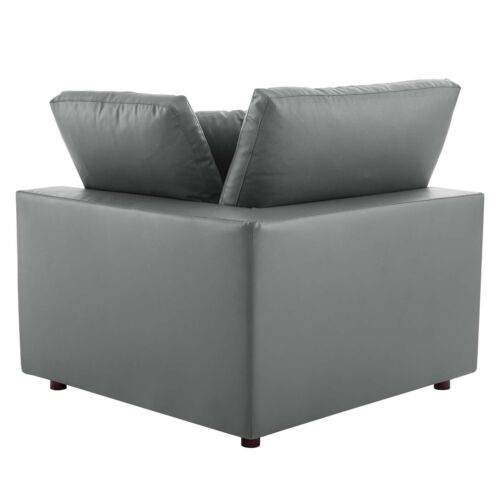 Modway Commix Down Filled Overstuffed Vegan Leather Corner Chair in Gray