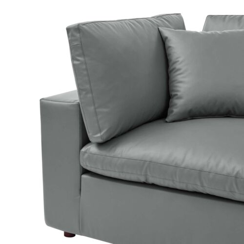 Modway Commix Down Filled Overstuffed Vegan Leather Corner Chair in Gray