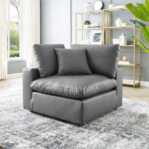 Modway Commix Down Filled Overstuffed Vegan Leather Corner Chair in Gray