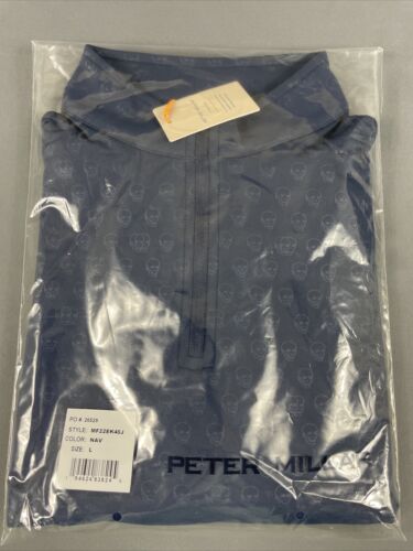 Peter Millar Golf Pullover Crown Sport Seeing Double Print 1/4 Zip Large Blue