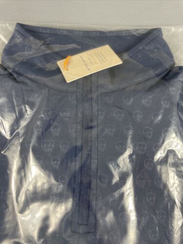 Peter Millar Golf Pullover Crown Sport Seeing Double Print 1/4 Zip Large Blue