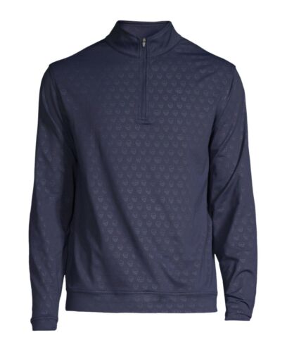 Peter Millar Golf Pullover Crown Sport Seeing Double Print 1/4 Zip Large Blue