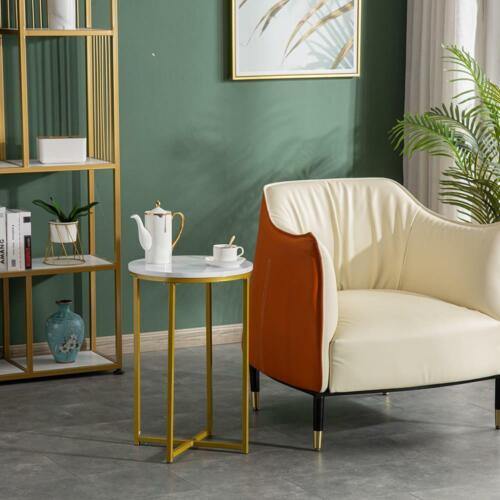 Simple Elegant Marble MDF Metal X-Shaped Base Round Side Table White New