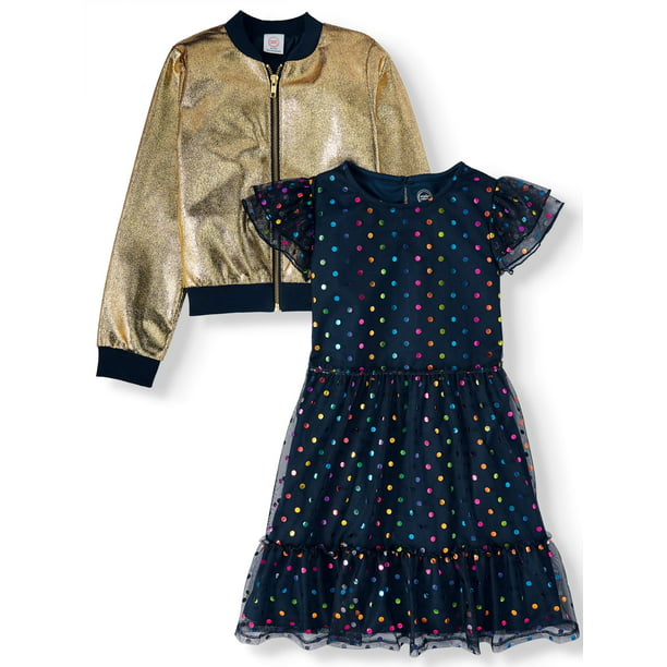 Dress and Metallic Bomber Jacket, 2-Piece Outfit Set (Little Girls & Big Girls)