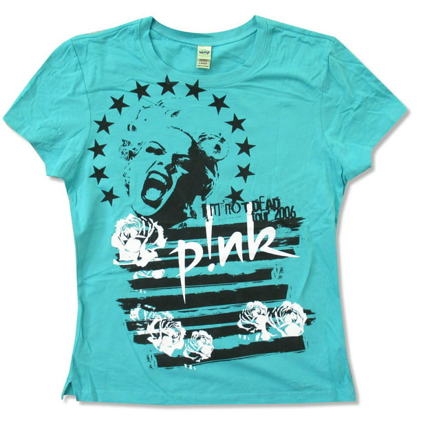 P!NK PINK I'm Not Dead 2006 Tour Girls Juniors Aqua Blue T Shirt