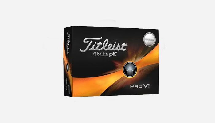 Titleist Pro V1 golf ball box with orange and black design on a white background